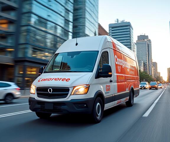 Last-mile delivery vehicle navigating Denver metro area for ecommerce brands